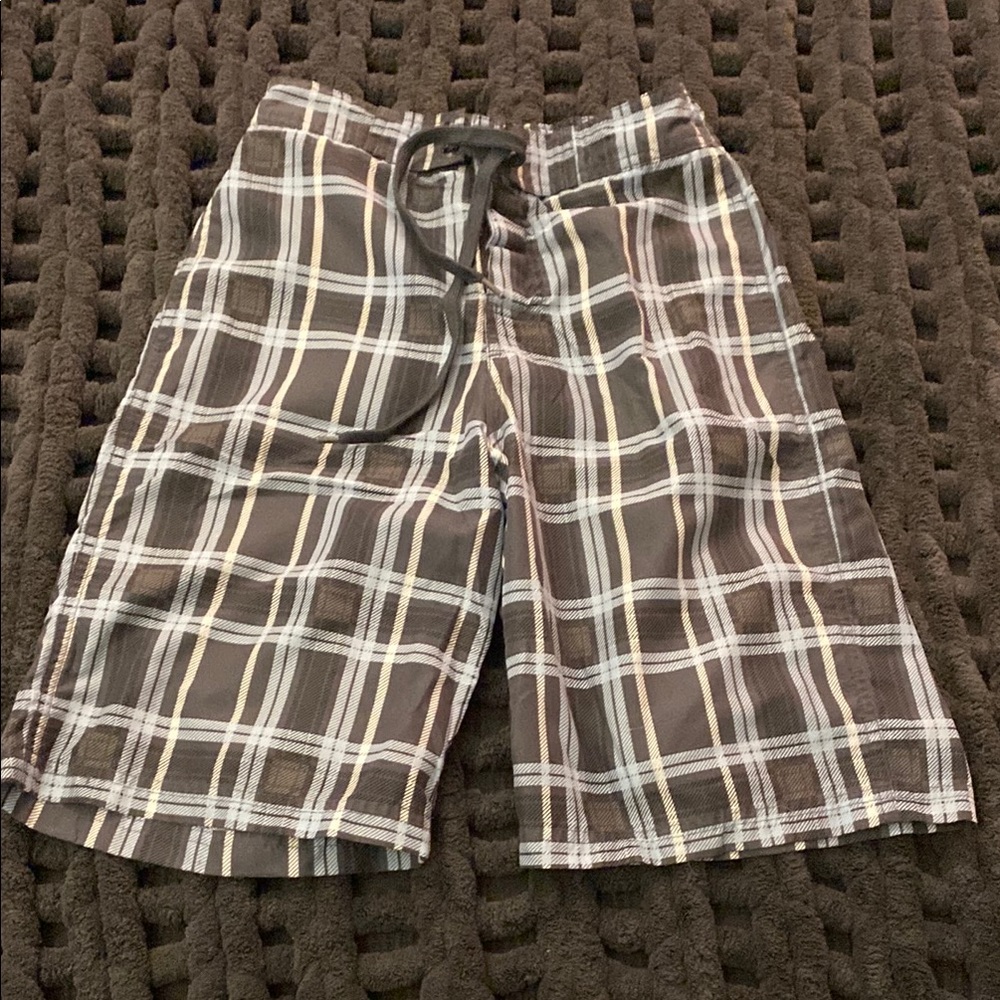 Gray and White Swim Trunks with Adjustable Waist